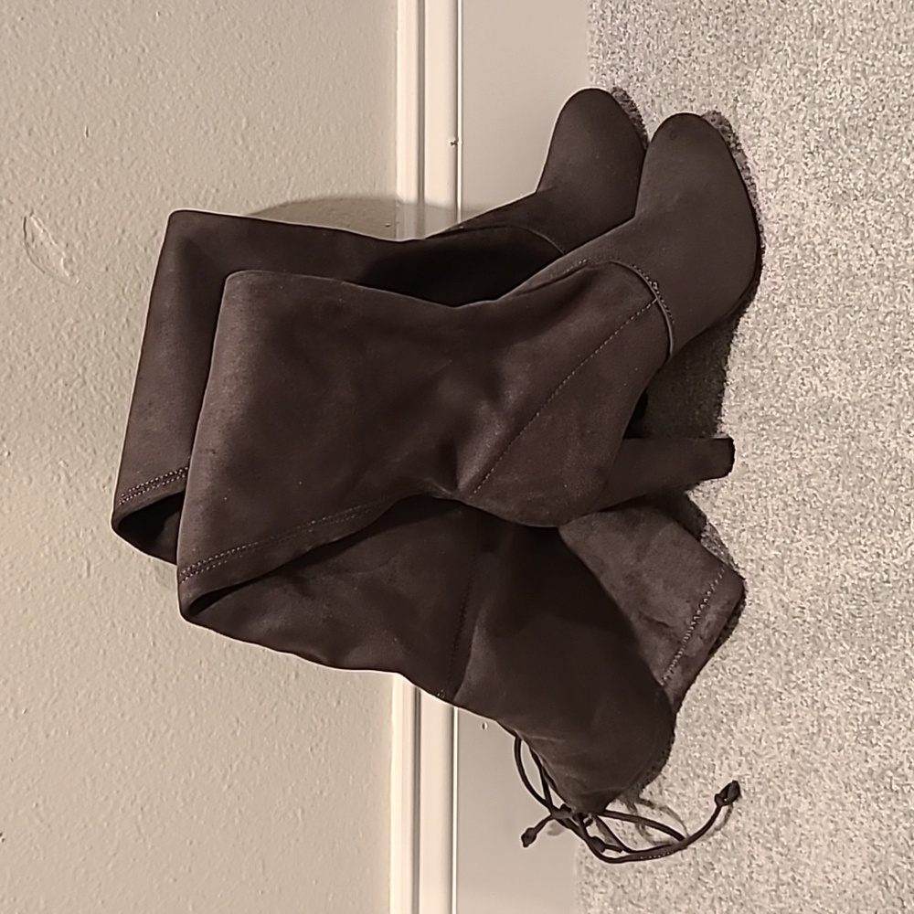 Gray faux suede over the knee boots